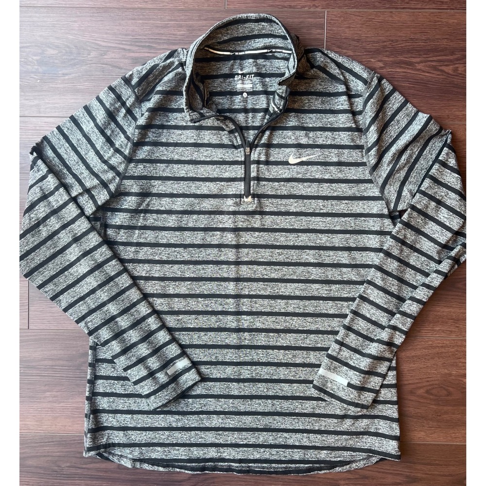 Nike Running Dri-FIT Mens Quarter Zip Pullover Striped Grey Black Large